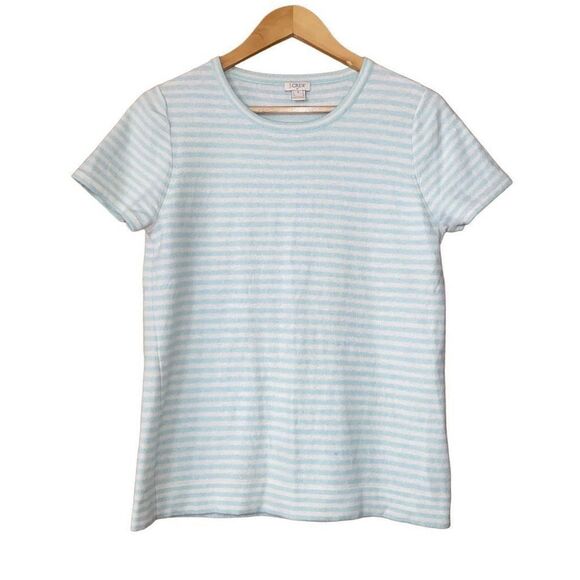 J.crew wool blend striped shirt sleeve sweater mint cream medium - Picture 1 of 9